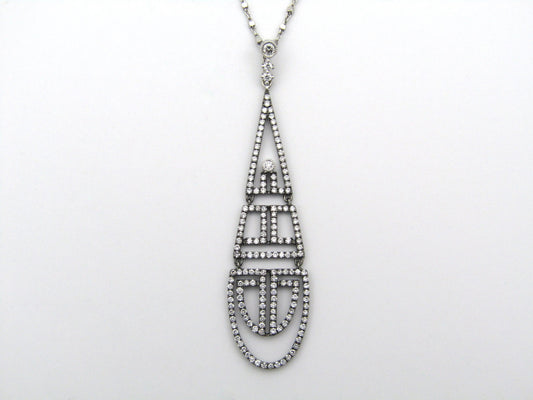 18K gold diamond Art Deco style geometric pendant.