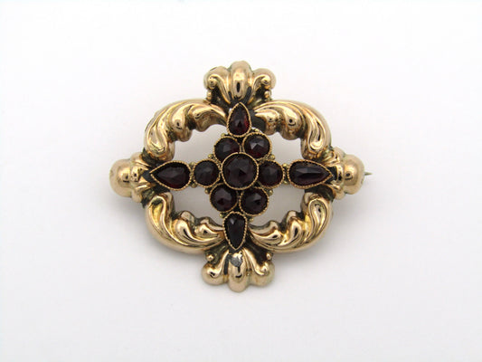 9K gold red glass Victorian brooch.