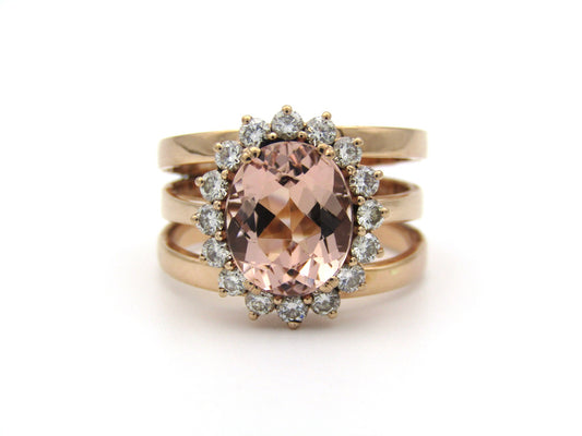 9K gold morganite and diamond ring.