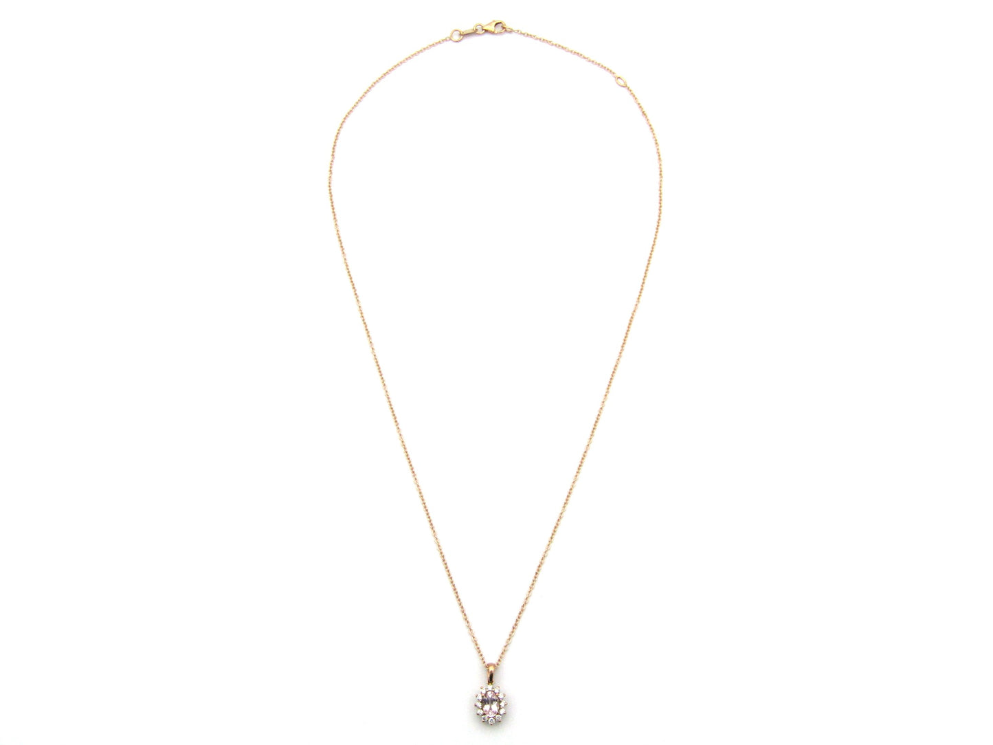 9K gold morganite and diamond pendant by Browns.