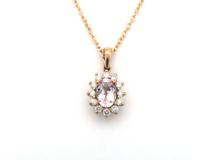 9K gold morganite and diamond pendant by Browns.