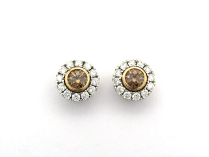 18K gold cognac diamond halo earrings by Browns.