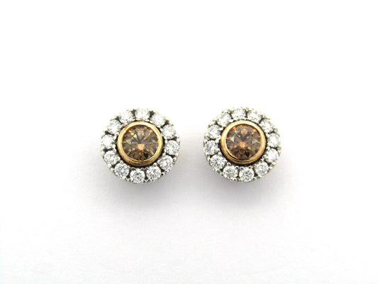 18K gold cognac diamond halo earrings by Browns.