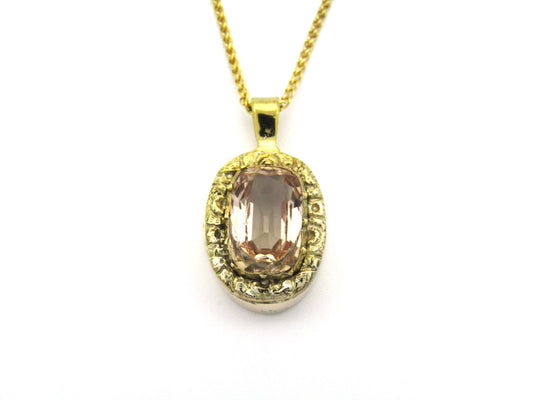 9K gold vintage topaz pendant with Italian chain.