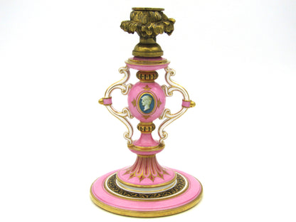 Minton pink and gilt candlestick, Circa 1870.