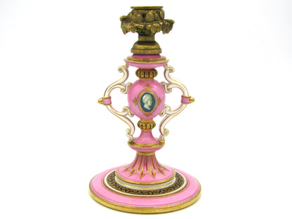 Minton pink and gilt candlestick, Circa 1870.