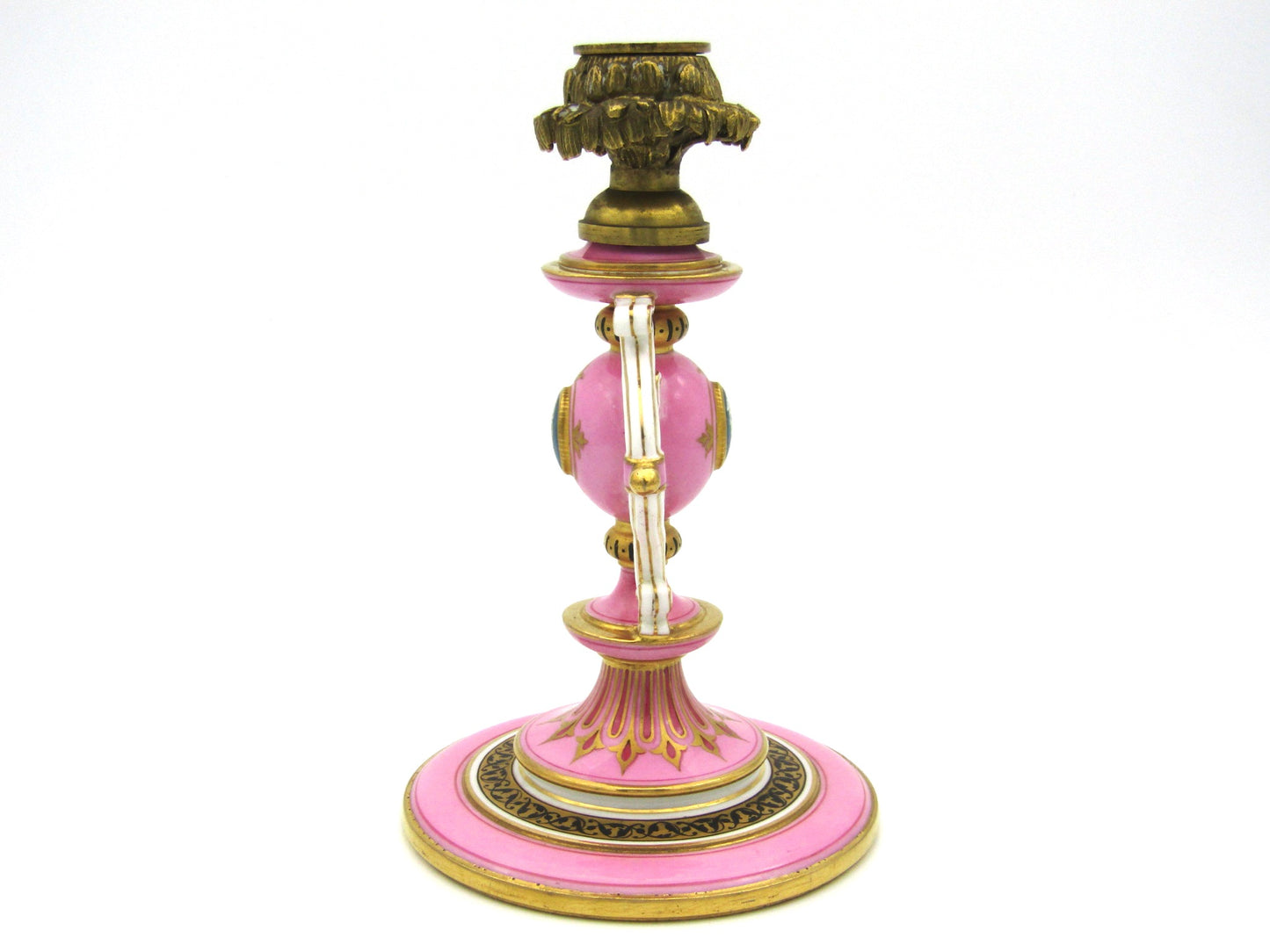 Minton pink and gilt candlestick, Circa 1870.