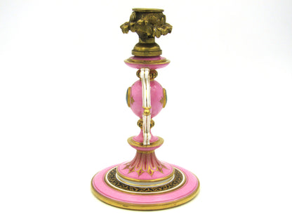 Minton pink and gilt candlestick, Circa 1870.