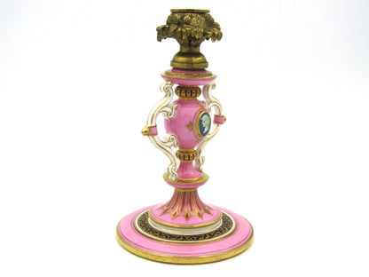 Minton pink and gilt candlestick, Circa 1870.