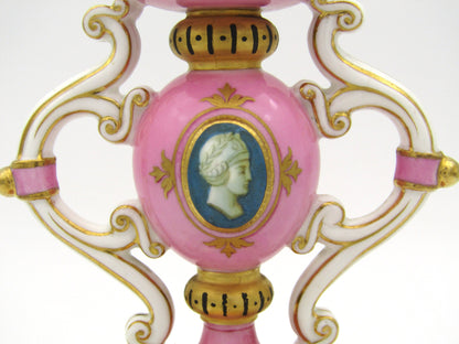 Minton pink and gilt candlestick, Circa 1870.