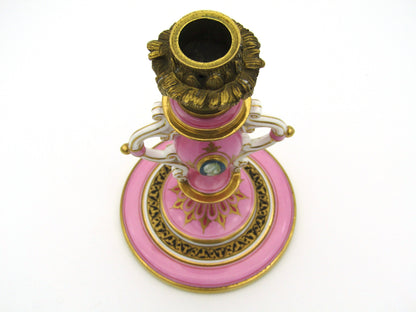 Minton pink and gilt candlestick, Circa 1870.