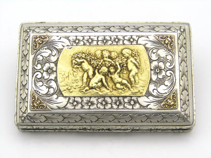 Italian silver parcel-gilt snuff box with gilded plaque, Circa 1850.