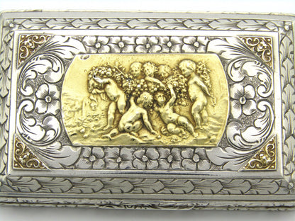 Italian silver parcel-gilt snuff box with gilded plaque, Circa 1850.