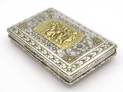 Italian silver parcel-gilt snuff box with gilded plaque, Circa 1850.