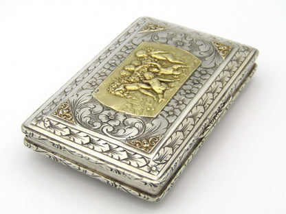 Italian silver parcel-gilt snuff box with gilded plaque, Circa 1850.