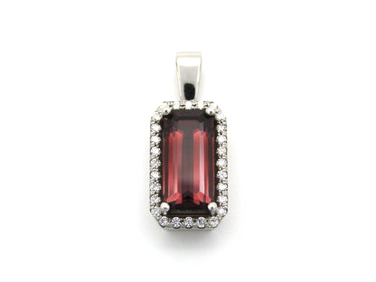 9K gold red tourmaline and diamond pendant.