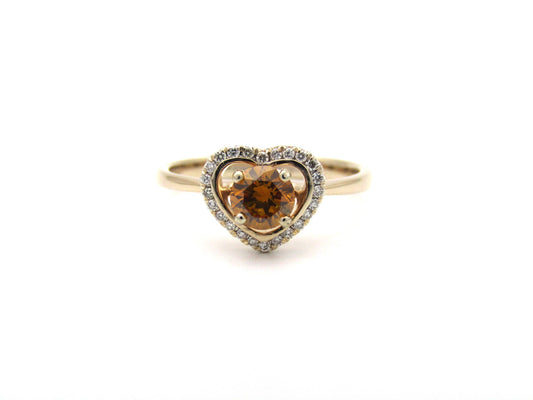 18K gold Orange diamond halo ring.