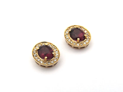 18K gold rhodolite garnet and diamond earrings.