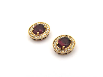 18K gold rhodolite garnet and diamond earrings.