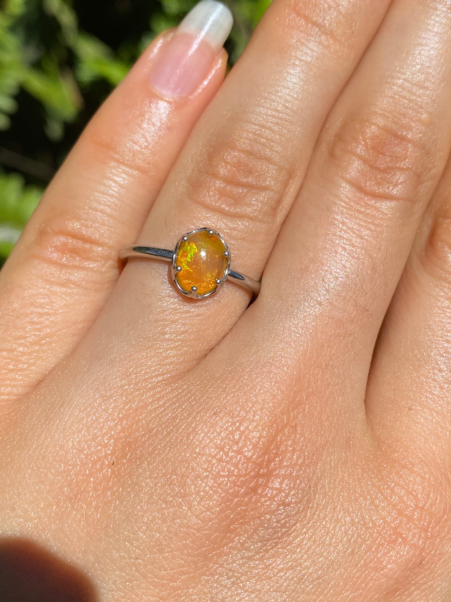 Platinum fire opal ring.