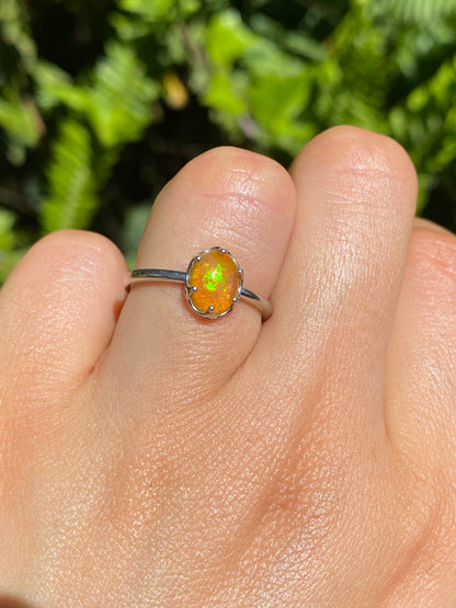 Platinum fire opal ring.