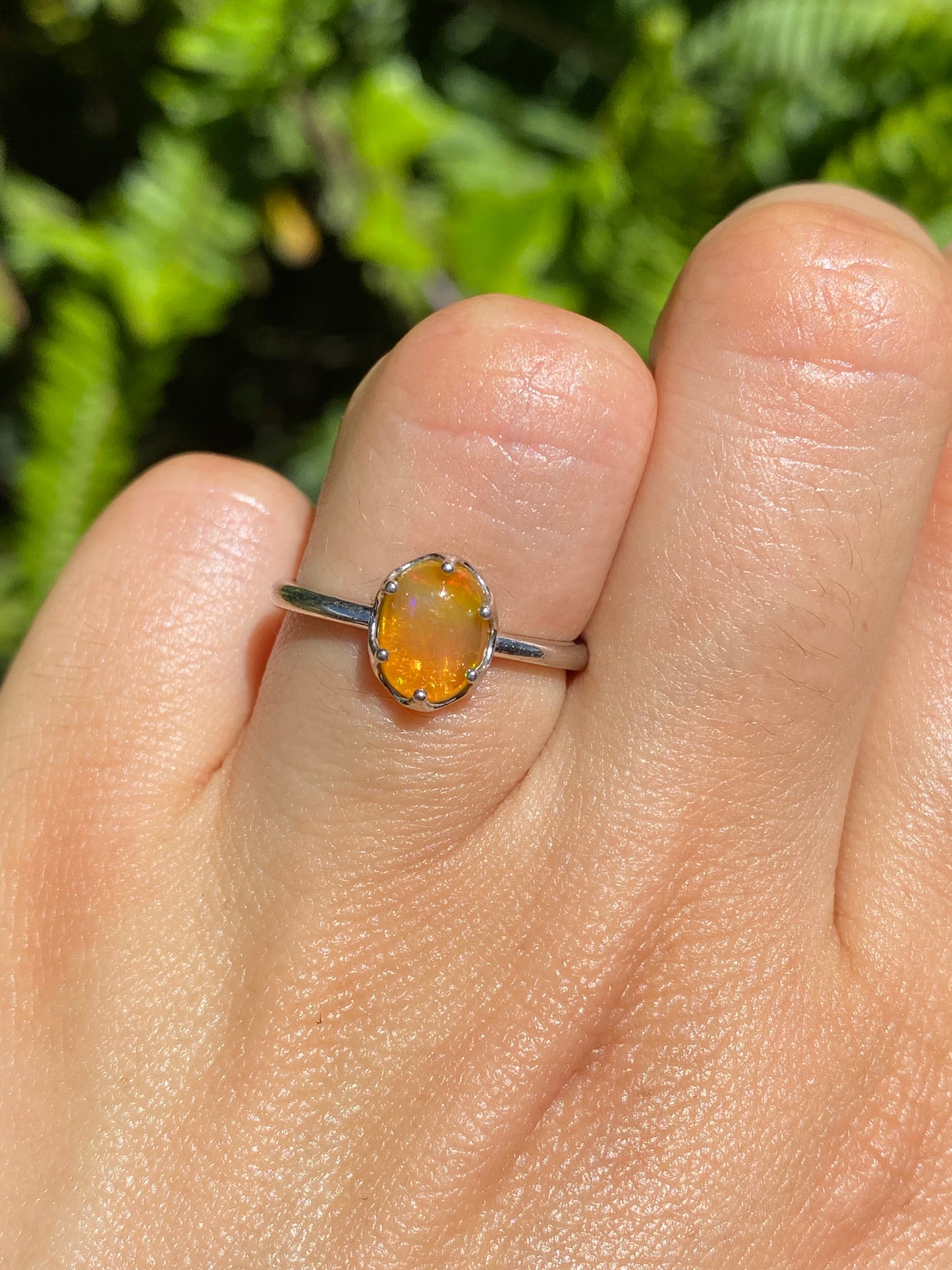 Platinum fire opal ring.