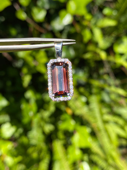 9K gold red tourmaline and diamond pendant.