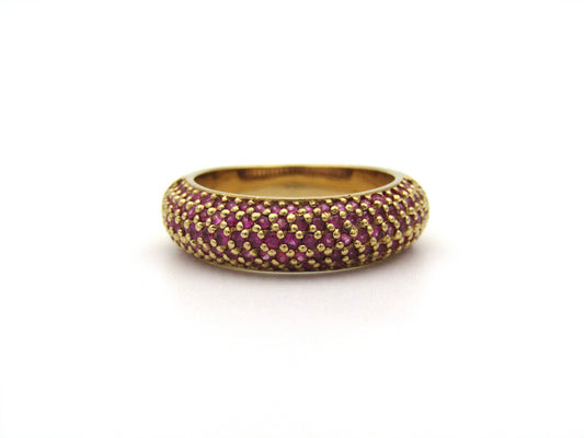 18K gold pavé ruby bombe ring.