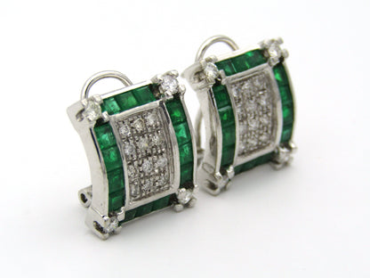 9K gold Art Deco style emerald and diamond earrings.