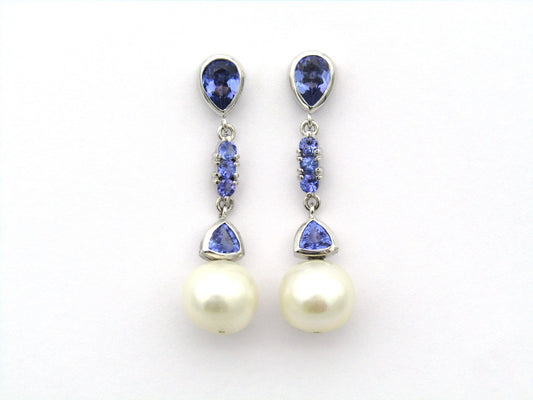 14K gold pearl and tanzanite earrings.