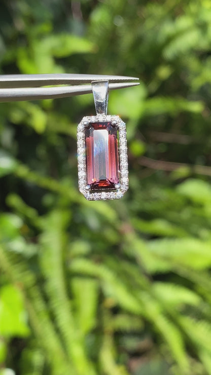 9K gold red tourmaline and diamond pendant.